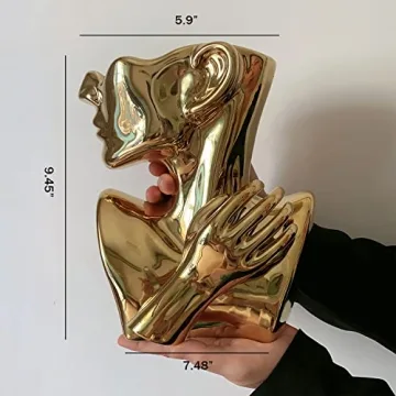 Funsoba Gold Ceramic Head Flower Vase for Stylish Décor