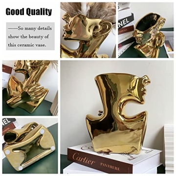 Funsoba Gold Ceramic Head Flower Vase for Stylish Décor