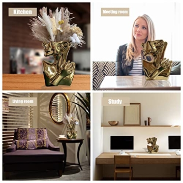 Funsoba Gold Ceramic Head Flower Vase for Stylish Décor