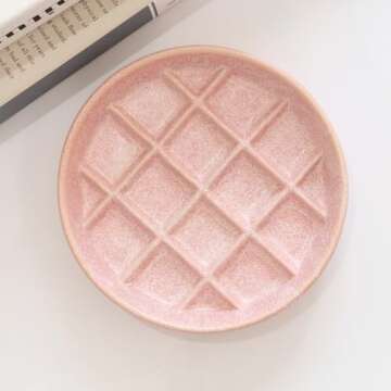 Ceramic Slow Feeder Cat Bowls 6 Inch Shallow Whisker Friendly Cat Food Bowls Grid Cat Dishes Pet Pla...