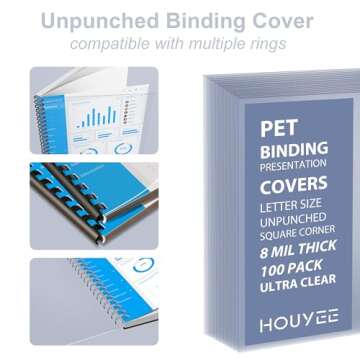 HOUYEE 100 Pack Ultra Clear Binding Presentation Covers, Clear Report Covers, Polythylene Terephthalate,8 Mil,8-1/2 x 11 Inches, Letter Size