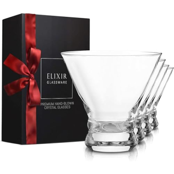 ELIXIR GLASSWARE Stemless Martini Glasses Set of 4-9 oz - Hand Blown Crystal Martini Glasses - Elega...