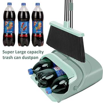 Kelamayi Heavy-Duty Broom Outdoor/Indoor Broom for Floor Cleaning with Long Handle,Large Angle Household Brooms for Home Kitchen Room Pet Hair Office Lobby（Jade）