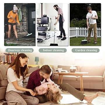 Kelamayi Heavy-Duty Broom Outdoor/Indoor Broom for Floor Cleaning with Long Handle,Large Angle Household Brooms for Home Kitchen Room Pet Hair Office Lobby（Jade）