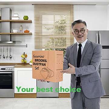 Kelamayi Heavy-Duty Broom Outdoor/Indoor Broom for Floor Cleaning with Long Handle,Large Angle Household Brooms for Home Kitchen Room Pet Hair Office Lobby（Jade）