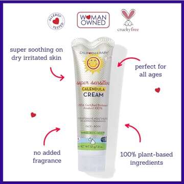 California Baby Calendula Cream (Unscented) | Soothing Baby Face Cream | 100% Plant-Based | Organic Calendula + Aloe Vera | Unscented Lotion For Sensitive Skin | Allergy Friendly | 1.8 oz / 51g