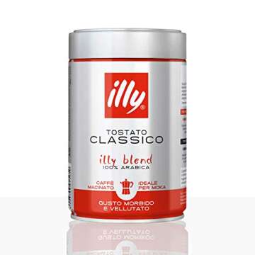 Illy Ground Moka Medium Roast Coffee - Pack of 2 Cans, Rich Aroma