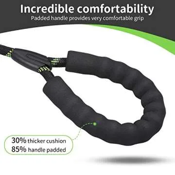 HIKISS 5 FT Strong Dog Leash, Rope Leash with Comfortable Padded Handle and Highly Reflective Threads Durable Dog Leashes for Medium and Large Dogs-Black Green(18-120 lbs)