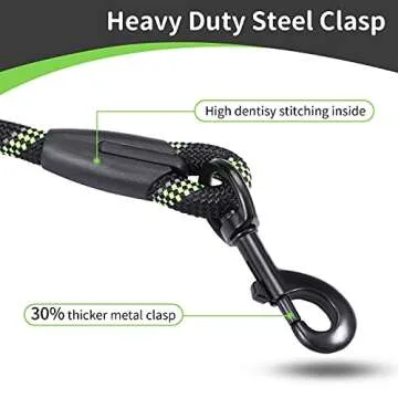 HIKISS 5 FT Strong Dog Leash, Rope Leash with Comfortable Padded Handle and Highly Reflective Threads Durable Dog Leashes for Medium and Large Dogs-Black Green(18-120 lbs)