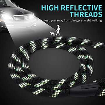 HIKISS 5 FT Strong Dog Leash, Rope Leash with Comfortable Padded Handle and Highly Reflective Threads Durable Dog Leashes for Medium and Large Dogs-Black Green(18-120 lbs)