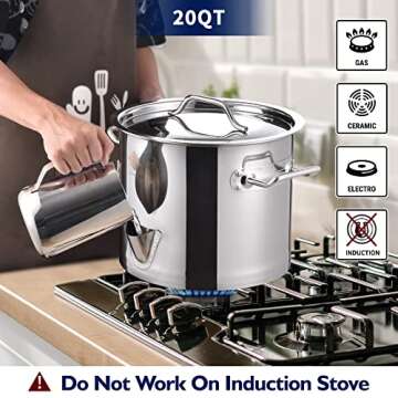 ARC 20QT Stainless Steel Tamale Steamer Pot w/Easy-fill Water Spout, Seafood Crab Steamer with Divider and Steamer Rack, 5 Gallon