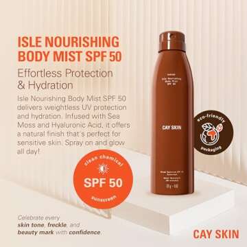 Isle Nourishing Body Mist w/SPF 50 – Body Sunscreen Spray w/Sea Moss, Hyaluronic Acid, Vitamin C &...