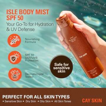 Isle Nourishing Body Mist w/SPF 50 – Body Sunscreen Spray w/Sea Moss, Hyaluronic Acid, Vitamin C & More - Hydrating Vegan Sunscreen Mist - Lightweight SPF Spray for All Skin Types – 6 fl oz