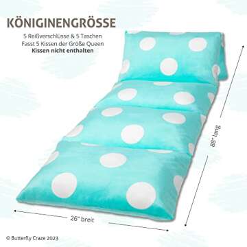 Butterfly Craze Floor Pillow Case, Mattress Bed Lounger Cover, Polka Aqua, Queen Size - Cozy Seating...