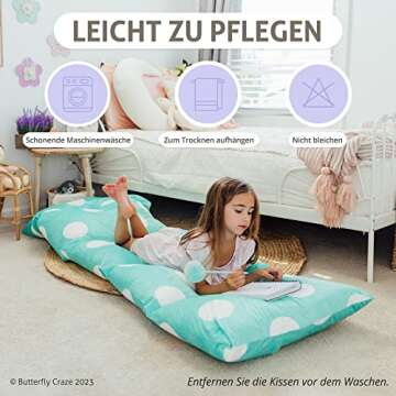 Butterfly Craze Floor Pillow Case, Mattress Bed Lounger Cover, Polka Aqua, Queen Size - Cozy Seating Solution for Kids & Adults, Recliner Cushion, Perfect for Reading, TV Time (Pillow Not Included)