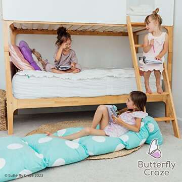 Butterfly Craze Floor Pillow Case, Mattress Bed Lounger Cover, Polka Aqua, Queen Size - Cozy Seating Solution for Kids & Adults, Recliner Cushion, Perfect for Reading, TV Time (Pillow Not Included)