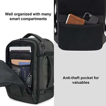 ECOHUB Travel Backpack 16'' Personal Item Backpack with 13 Pockets Carry on Bags for Airplanes Travel bags for Women Men Airlines Approved Small Backpack with USB Port Casual Daypack Grey