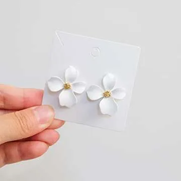 GIGIFULL Boho Bridal Stud Earrings - White Flower Wedding Earrings, Bridesmaids' Jewelry, Vacation Style Accessory