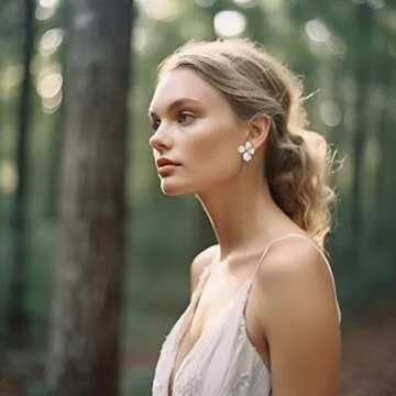 GIGIFULL Boho Bridal Stud Earrings - White Flower Wedding Earrings, Bridesmaids' Jewelry, Vacation Style Accessory