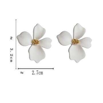 GIGIFULL Boho Bridal Stud Earrings - White Flower Wedding Earrings, Bridesmaids' Jewelry, Vacation Style Accessory