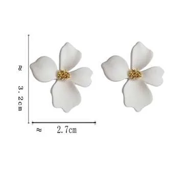 GIGIFULL Boho Bridal Stud Earrings - White Flower Wedding Earrings, Bridesmaids' Jewelry, Vacation Style Accessory