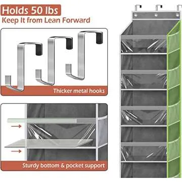 MISSLO Over the Door Organizer Hanging Storage with 6 Large Pockets 12 Side Pockets Closet Door Organizer Heavy Duty Baby Organization for Bathroom, Pantry, Bedroom, Nursery, Clothes, Toys, Diapers
