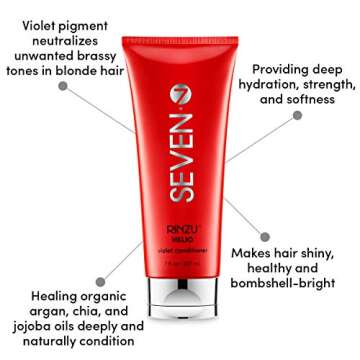 SEVEN Hair Care Rinzu Helio Violet Conditioner for Women & Men with Aragan Oil, Purple Conditioner for Blonde Hair & Brassiness, Sulfate + Paraben Free, Cruelty Free, Made in USA, 7oz