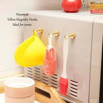 Neosmuk Magnetic Hooks, 30lb+ Heavy Duty Earth Magnets with Hook for Refrigerator, Extra Strong Cruise Hook for Hanging, Magnetic Hanger for Cabins, Grill (Golden, Pack of 6)