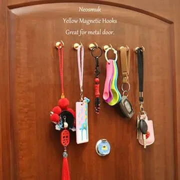 Neosmuk Magnetic Hooks, 30lb+ Heavy Duty Earth Magnets with Hook for Refrigerator, Extra Strong Cruise Hook for Hanging, Magnetic Hanger for Cabins, Grill (Golden, Pack of 6)