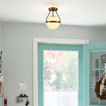 HOLKIRT Modern Ceiling Light Fixture - Mid Century Brass Globe Semi Flush Mount