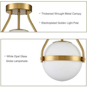 HOLKIRT Brass Globe Modern Ceiling Light Fixture