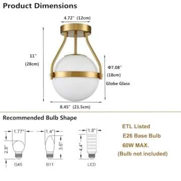 HOLKIRT Brass Globe Modern Ceiling Light Fixture