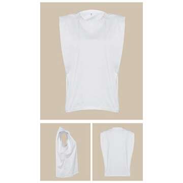 Meladyan Women’s Solid Cotton Padded Shoulder Sleeveless Tee Vest Crew Neck Loose Tank Tops White
