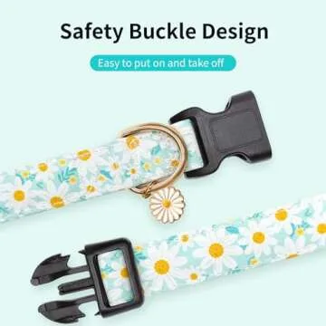 Gelwoo Dog Collars with Buckle Adjustable for Cute Girl Female Boy Dogs,Special Soft and Fancy Dog Pet Collar with Flower Design for Small Medium Large Dogs (S, Cyan-Daisy)