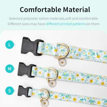 Gelwoo Dog Collars with Buckle Adjustable for Cute Girl Female Boy Dogs,Special Soft and Fancy Dog Pet Collar with Flower Design for Small Medium Large Dogs (S, Cyan-Daisy)
