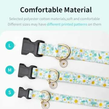Gelwoo Dog Collars with Buckle Adjustable for Cute Girl Female Boy Dogs,Special Soft and Fancy Dog Pet Collar with Flower Design for Small Medium Large Dogs (S, Cyan-Daisy)
