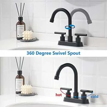 YardMonet Black Bathroom Faucets, 2 Handle Bathroom Sink Faucet, 4-Inch Centerset Bathroom Sink Faucet with Pop Up Drain and Water Supply Lines Bathroom Faucet Black