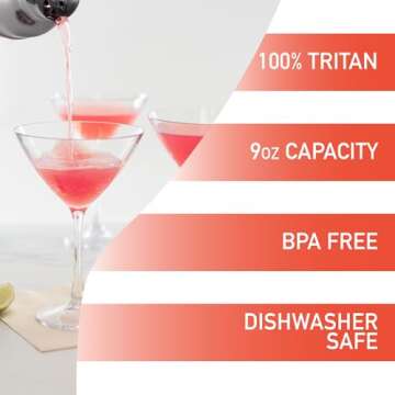 D'Eco Unbreakable Martini Glasses (Set of 4, 9 oz, 100% Tritan Glassware)- Reusable Shatterproof Esp...
