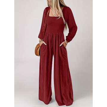 Dokotoo Womens Overalls Red Jumpsuits for Women Casual Loose Fit Solid Color Wide Leg One Piece Long...