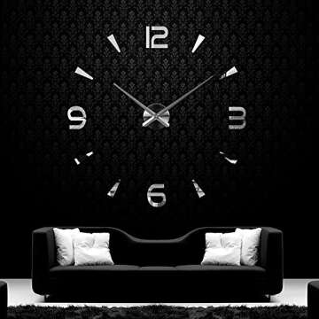 VIPECHO Creative Large DIY Quartz 3D Wall Clock - Modern Silver Design