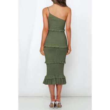 PRETTYGARDEN Women's Summer Midi Bodycon Dresses One Shoulder Strappy Tiered Ruffle Floral Boho Sun ...