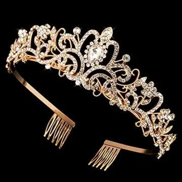 Princess Crown for Women, Crystal Queen Tiaras for Girls Bridal Hair Accessories Gifts for Birthday Wedding Prom, Bridal Party, Pageant, Halloween Christmas Costume (Gold (Pack of 1)