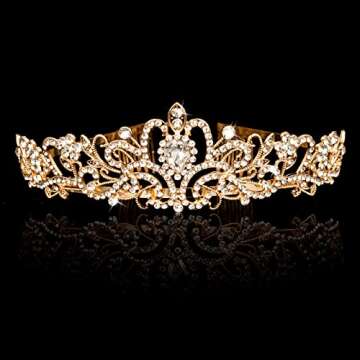 Princess Crown for Women, Crystal Queen Tiaras for Girls Bridal Hair Accessories Gifts for Birthday Wedding Prom, Bridal Party, Pageant, Halloween Christmas Costume (Gold (Pack of 1)