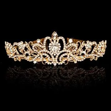Princess Crown for Women, Crystal Queen Tiaras for Girls Bridal Hair Accessories Gifts for Birthday Wedding Prom, Bridal Party, Pageant, Halloween Christmas Costume (Gold (Pack of 1)