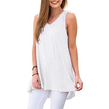 AWULIFFAN Women's Summer Sleeveless V-Neck T-Shirt Short Sleeve Sleepwear Tunic Tops Blouse Shirts (White,Small)