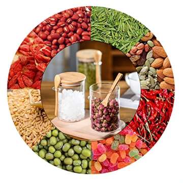 JOUALY 4-Pack Glass Food Storage Jar 18.2 oz,100% Sealed Borosilicate Glass Bamboo Glass Jars with Bamboo Lid and Bamboo Spoon for Candy, Spices, Coffee Beans, Nuts, Condiments, Cookies, Flour,Tea