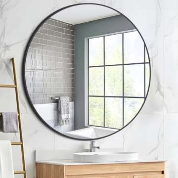 KOCUUY 42" Large Round Mirror, Black Circle Mirror for Wall, Metal Framed Round Mirror, Big Wall Mounted Bathroom Mirror Round, Modern Vanity Mirror Circular Mirrors for Wall, Over Sink, Living Room