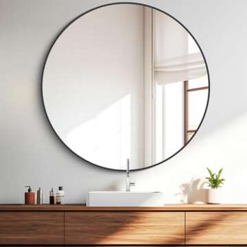 KOCUUY 42" Large Round Mirror, Black Circle Mirror for Wall, Metal Framed Round Mirror, Big Wall Mounted Bathroom Mirror Round, Modern Vanity Mirror Circular Mirrors for Wall, Over Sink, Living Room