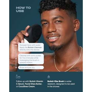 Buttah Skin by Dorion Cleanse + Vibe Brush Kit | Buttah Vibe Cleansing Face Brush | Buttah Facial Cleanser 3.4oz | 2-Speed Sonic Pulsating Cleansing Brush - Gentle Exfoliation - Water Resistant