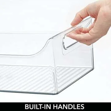 mDesign Slim Plastic Kitchen Pantry Cabinet, Fridge or Freezer Storage Bin with Handles - Organizer Containers for Fruit, Yogurt, Snacks, Pasta - 16" Long - Ligne Collection - 2 Pack - Clear